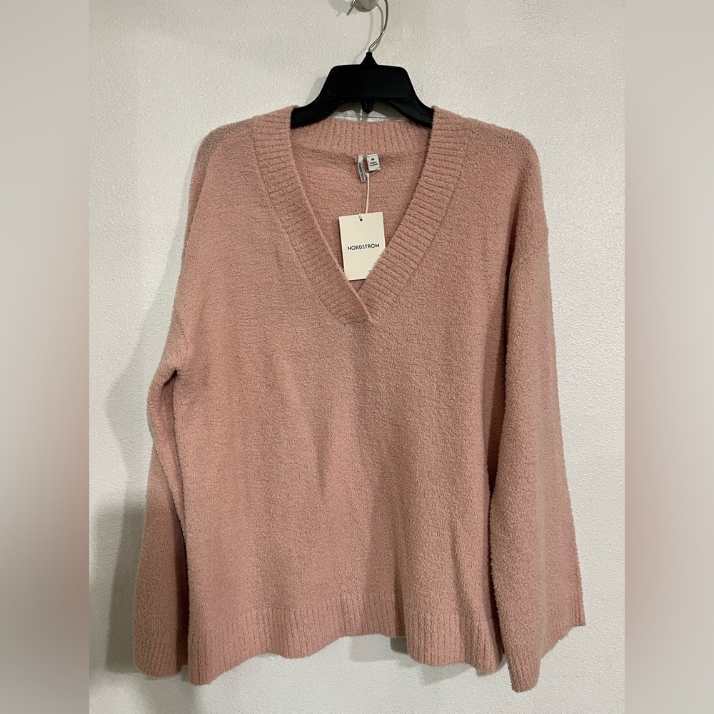 Nordstrom V-neck pullover NWOT sweater M pastel peach - Picture 2 of 6